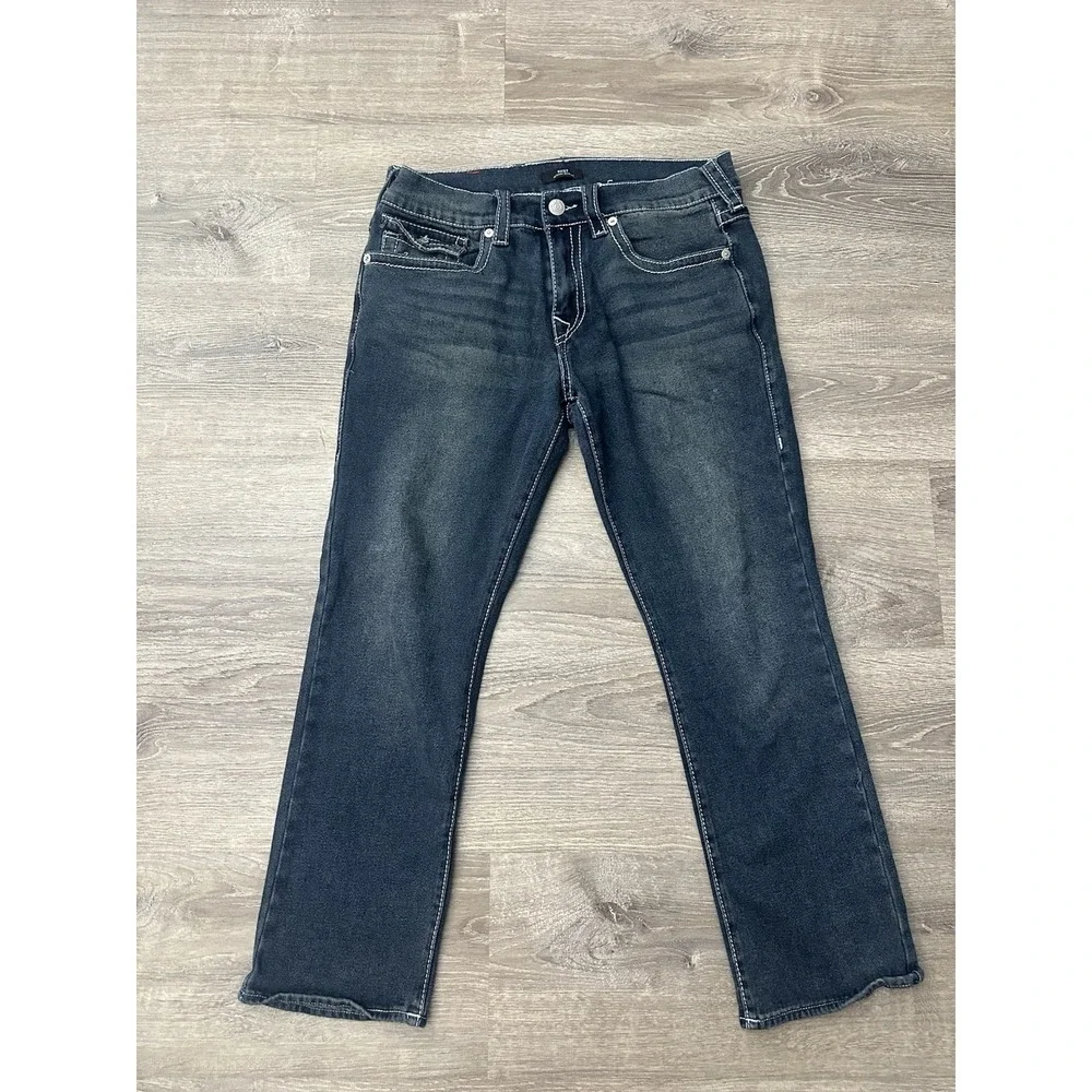 True Religion Ricky Flap Mens 34x28 Jeans Thick Stitches Jeans Relaxed Straight
